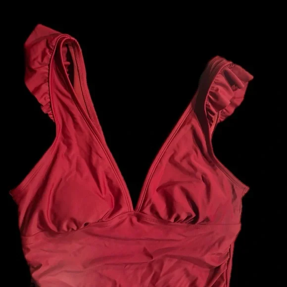 Kona Sol Red Ruffled One-Piece Swimsuit- NWT - Picture 3 of 7